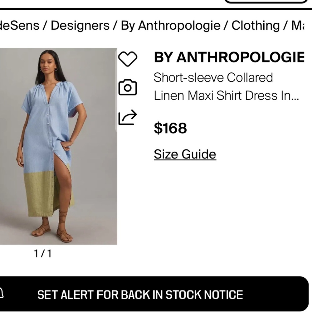 Anthropologie Blue and Green Linen Maxi Dress S